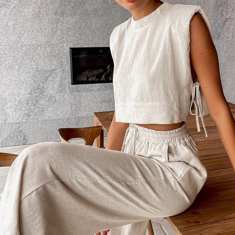 Shoulder Pad Sleeveless Top and Trousers Two - Piece Set - Bela Fils BoutiqueBela Fils Boutique